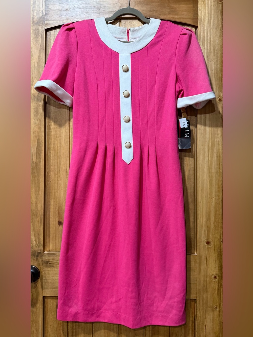 VNTG Melissa Harper Pink Colorblock/Button Accent